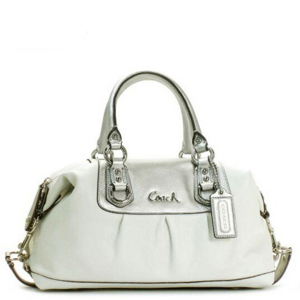 Coach Ashley Leather Satchel White Silver Purse